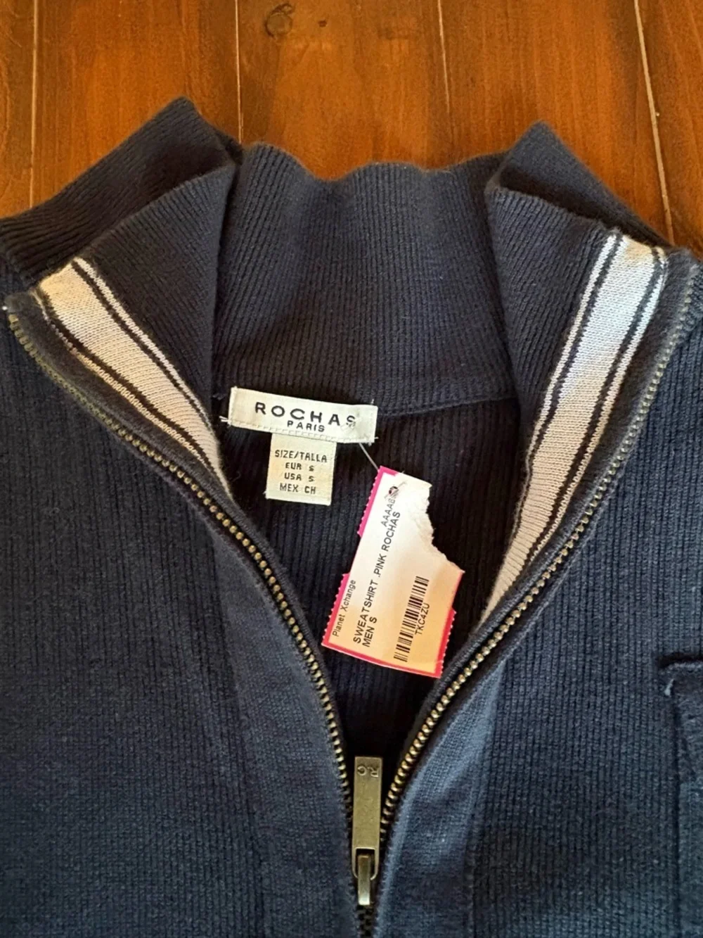 Men's Navy Quarter-Zip Sweater - Rochas Paris sz Small, 100% cotton